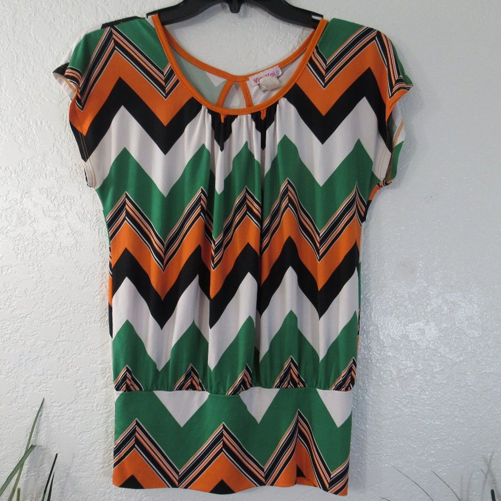 Womens Top Wavy Stripe Tunic Blouse Keyhole Sz M